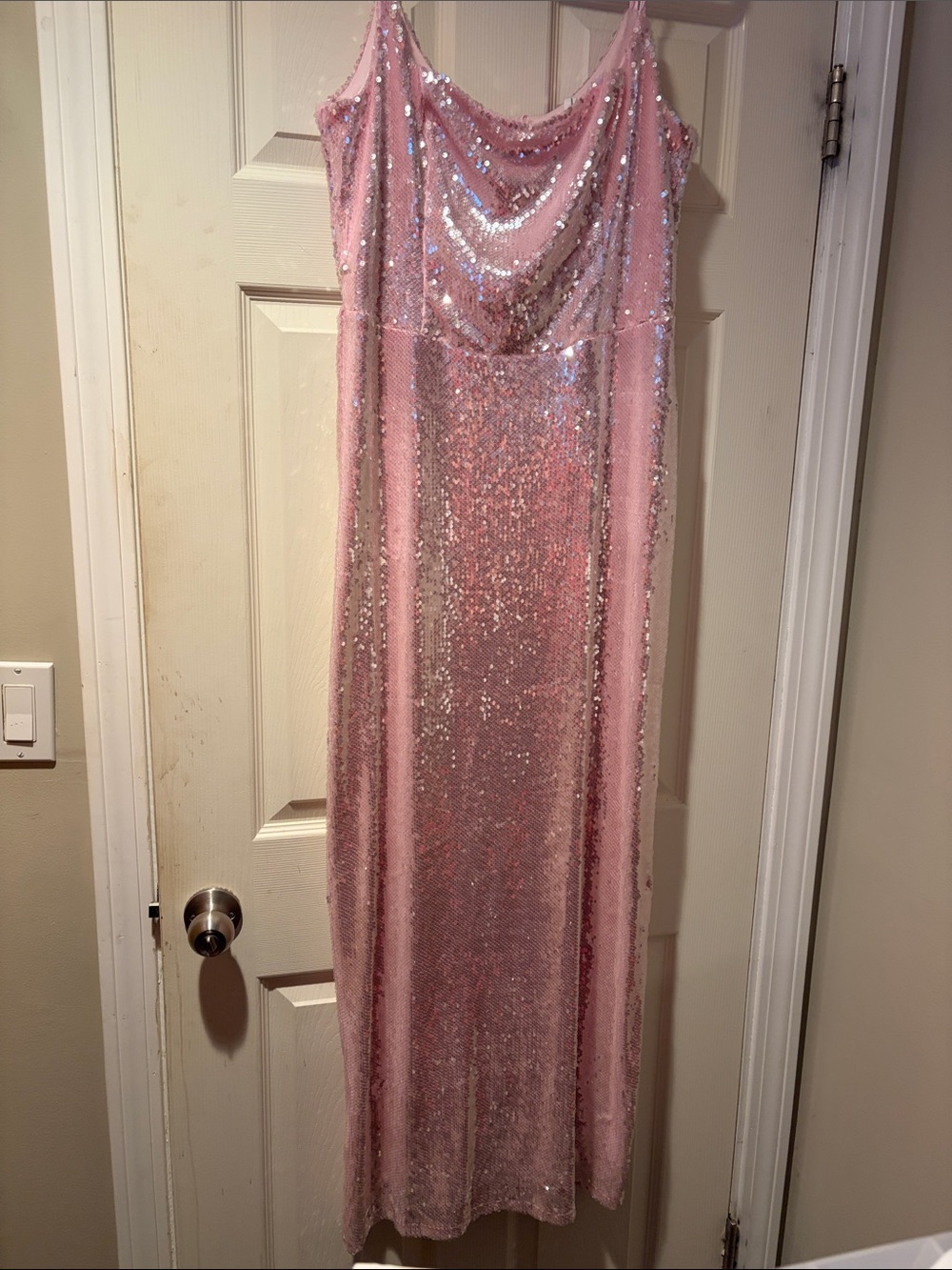 B. Darlin Sequin Scoop Neck Gown in Light Pink 18W